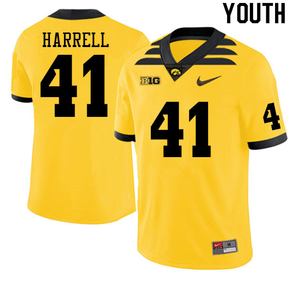 Youth #41 Jaden Harrell Iowa Hawkeyes College Football Jerseys Sale-Gold